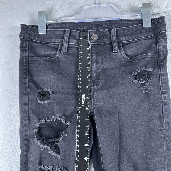 American Eagle Skinny Jeans Women's Size 4R Distressed Next Level Stretch Black - Picture 8 of 12
